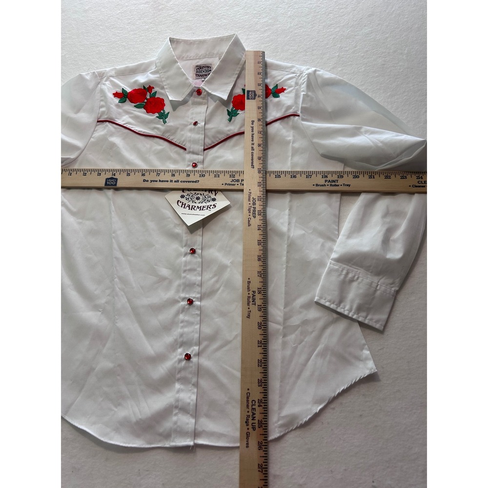 Ely Country Charmers Womens White Western Rose Embroidered Pearl Snap Shirt Sz S - Picture 10 of 10